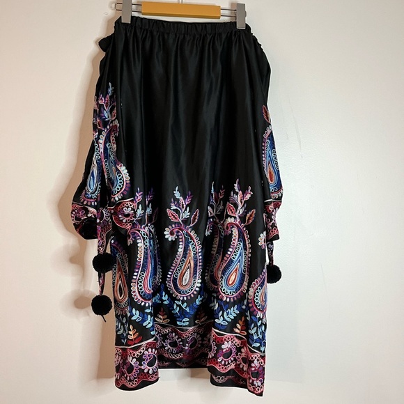 Nicole Miller Black Embroidered Boho Paisley Midi Dress Size 10 - Picture 4 of 12